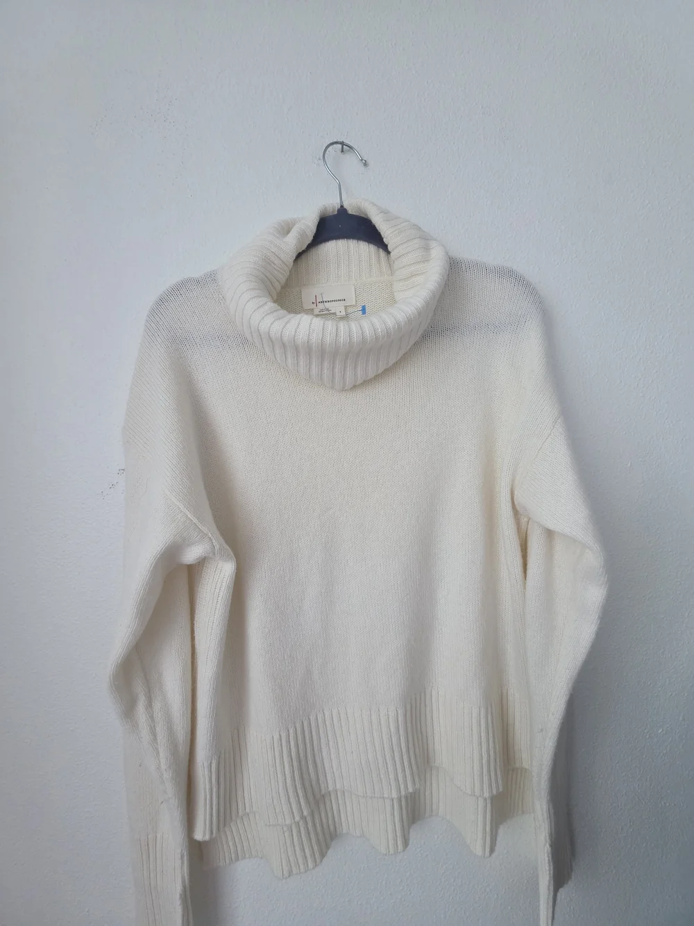 By Anthropologie Cream Turtleneck Sweater, Viscose Blend, Relaxed Fit, Size S